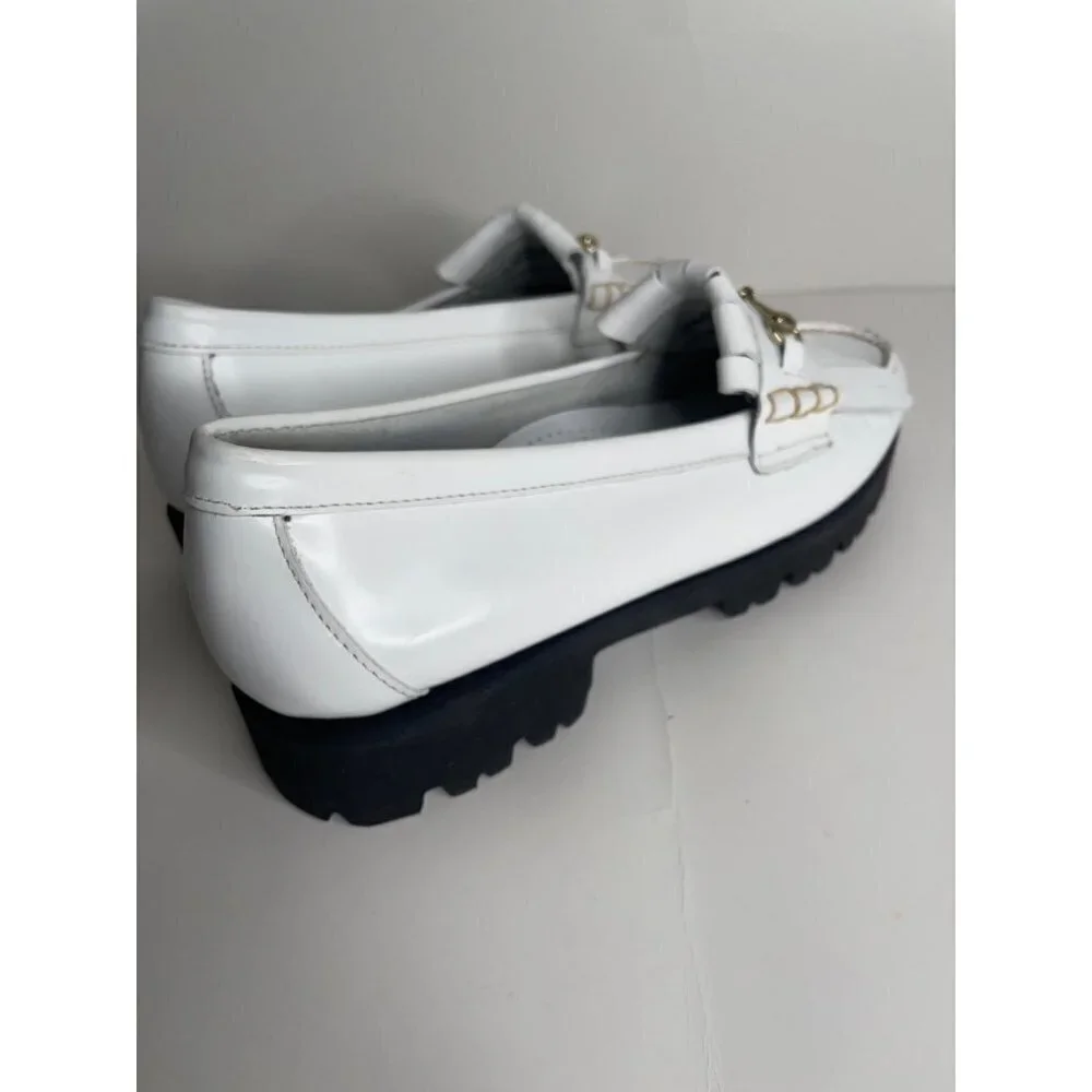 G.H. Bass Women's Lianna Kiltie Lug Loafers White Bit Buckle Fringe Platform 9.5 - Picture 4 of 6